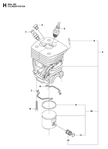 Cylinder Piston Diagram and Parts List for 2013-01 Husqvarna Chainsaw