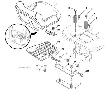 Seat Assembly Diagram and Parts List for (96043006100)(2009-04) Husqvarna Lawn Mower