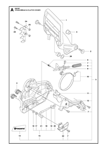 Chain Brake Clutch Cover Diagram and Parts List for 2013-01 Husqvarna Chainsaw