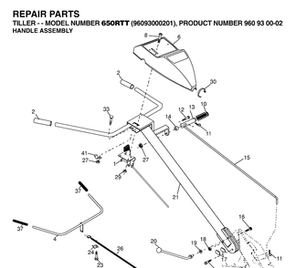 Handle And Controls Diagram and Parts List for (96093000201)(2006-12) Husqvarna Cultivator