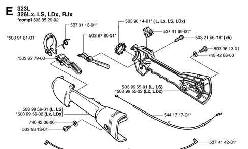 Handle And Controls Diagram and Parts List for 20070100001-20091800000 Husqvarna Edger
