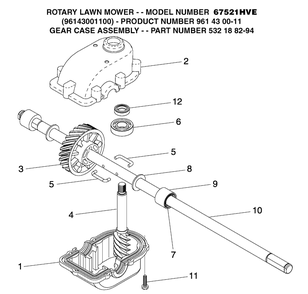 Gear Case Diagram and Parts List for (96143001100)(2005-01) Husqvarna Lawn Mower