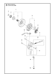 Clutch And Oil Pump Diagram and Parts List for 592 XP-G Husqvarna Chainsaw