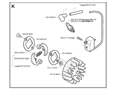 Ignition System Diagram and Parts List for  Husqvarna Edger