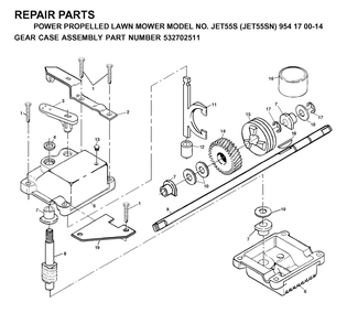 Gear Case Diagram and Parts List for JET55 (954170014-N)(2000-02) Husqvarna Lawn Mower