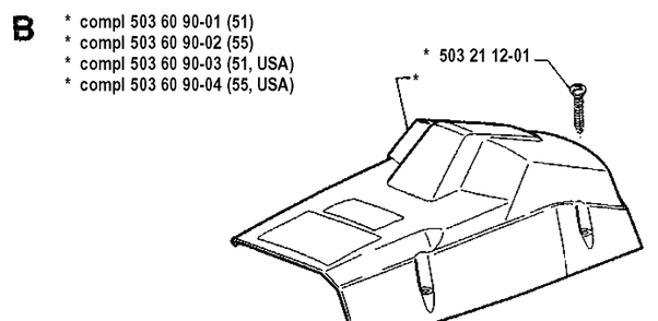 Cover Diagram and Parts List for 19900100001-19914000000 Husqvarna Chainsaw