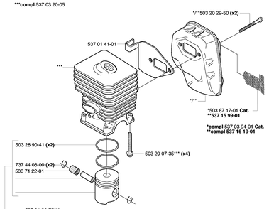 Piston/Cylinder And Muffler Diagram and Parts List for 2002-01 Husqvarna Trimmer