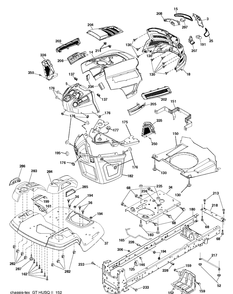 Chassis / Frame Diagram and Parts List for YTH24K48 (96045003500)(2011-08) Husqvarna Lawn Tractor