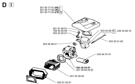 Carburetor And Air Filter Diagram and Parts List for 19993100001-20014000000 Husqvarna Chainsaw