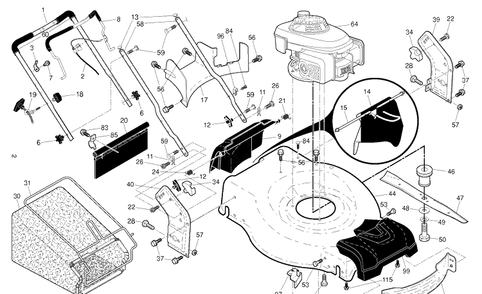 Frame And Engine Diagram and Parts List for  Husqvarna Lawn Mower