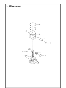 Piston And Crankshaft Diagram and Parts List for  Husqvarna Leaf Blower / Vacuum