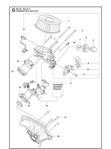 Carburetor And Air Filter Diagram and Parts List for 592 XP-G Husqvarna Chainsaw