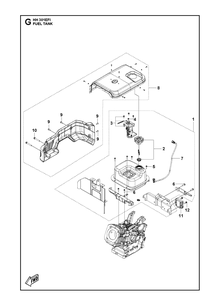 Fuel Tank Diagram and Parts List for 2021-07 Husqvarna Engine