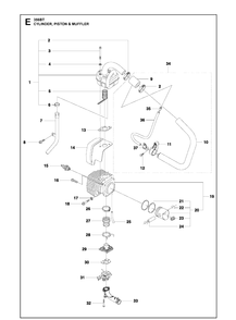 Cylinder, Piston And Muffler Diagram and Parts List for  Husqvarna Leaf Blower / Vacuum