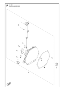 Crankcase Cover Diagram and Parts List for 598609801, 598609802, 598609803 Husqvarna Engine