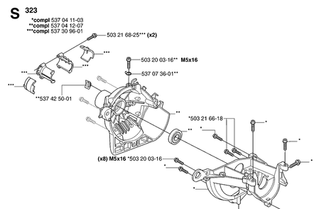 Crankcase 2 Diagram and Parts List for 20070100001-20091800000 Husqvarna Edger
