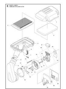 Carburetor And Air Filter 2 Diagram and Parts List for 20111800001-Current Husqvarna Leaf Blower / Vacuum