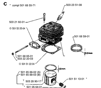 Cylinder Piston Diagram and Parts List for  Husqvarna Chainsaw