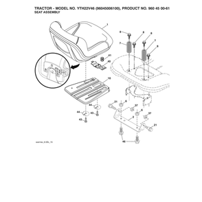 Seat Assembly Diagram and Parts List for  Husqvarna Lawn Tractor