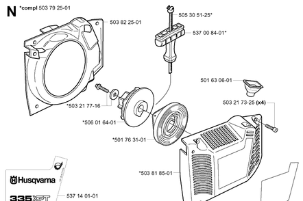 Starter Diagram and Parts List for 20011800001-Current Husqvarna Chainsaw