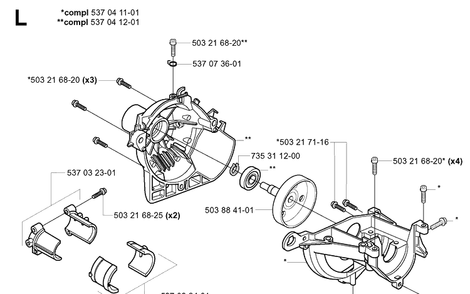 Crankcase Diagram and Parts List for 20010100001-Current Husqvarna Edger
