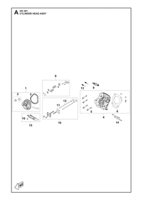 Cylinder Head Assembly Diagram and Parts List for 598609801, 598609802, 598609803 Husqvarna Engine