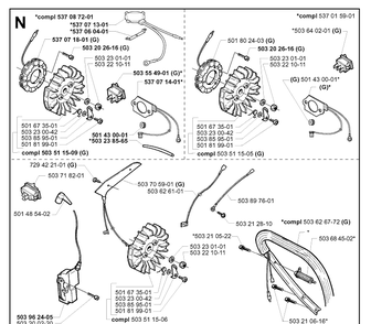 Electrical Diagram and Parts List for 19994500001-20014000000 Husqvarna Chainsaw