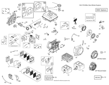Engine Diagram and Parts List for  Husqvarna Tiller