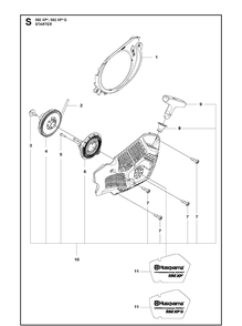 Starter Diagram and Parts List for 592 XP-G Husqvarna Chainsaw