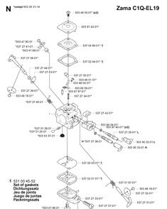 Carburetor Details Diagram and Parts List for 20031800001-20034400000 Husqvarna Chainsaw