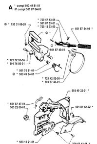 Chain Brake Diagram and Parts List for 19900100001-19914000000 Husqvarna Chainsaw