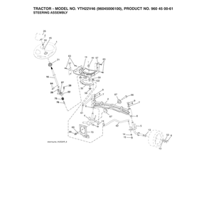 Steering Assembly Diagram and Parts List for  Husqvarna Lawn Tractor