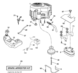 Engine Diagram and Parts List for (96043016200)(2012-09) Husqvarna Lawn Tractor