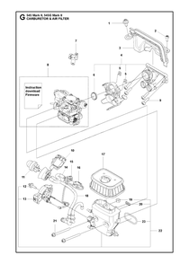 Carburetor And Air Filter Diagram and Parts List for Mark II Husqvarna Chainsaw