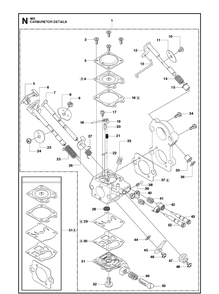 Carburetor Details Diagram and Parts List for 2013-01 Husqvarna Chainsaw