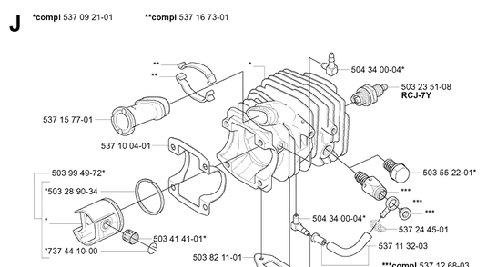 Cylinder Piston Diagram and Parts List for 20031800001-20034400000 Husqvarna Chainsaw