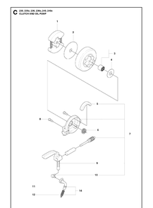 Clutch And Oil Pump Diagram and Parts List for  Husqvarna Chainsaw