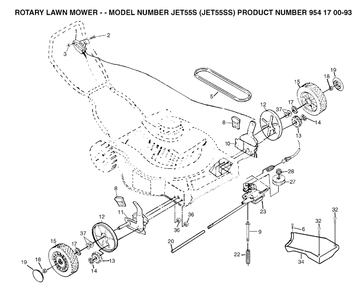 Drive Diagram and Parts List for JET55 (954170093-S)(2003-05) Husqvarna Lawn Mower