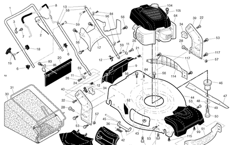 Frame And Engine Diagram and Parts List for  Husqvarna Lawn Mower