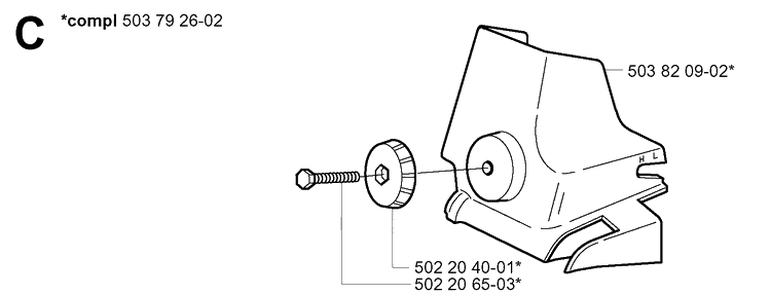 Air Filter Cover Diagram and Parts List for 20031800001-20034400000 Husqvarna Chainsaw