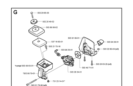 Air Filter Diagram and Parts List for  Husqvarna Edger