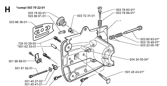 Crankcase Diagram and Parts List for 19970500001-19991000000 Husqvarna Chainsaw