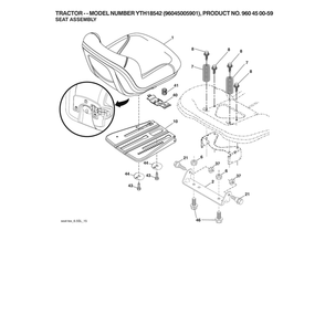 Seat Assy Diagram and Parts List for  Husqvarna Lawn Tractor