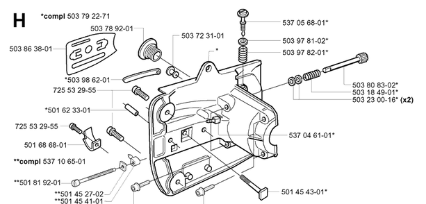 Crankcase Diagram and Parts List for 20011800001-Current Husqvarna Chainsaw