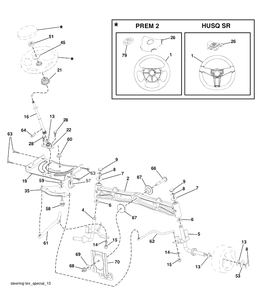 Steering Assembly Diagram and Parts List for (96043004900)(2008-03) Husqvarna Lawn Mower
