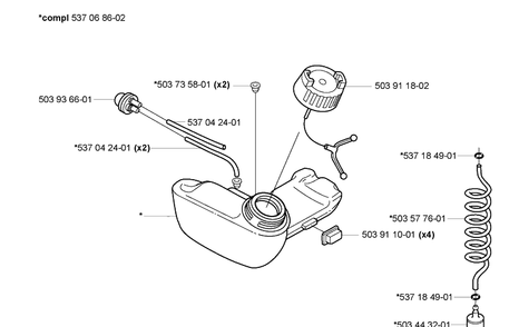 Fuel Tank Diagram and Parts List for 2005-04 Husqvarna Trimmer