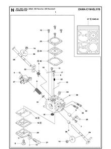 Carburetor Diagram and Parts List for 450II-450E-450EII-450 RANCHER-450 RANCHERII Husqvarna Chainsaw