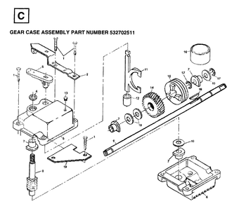 Gear Case Diagram and Parts List for JET55  Husqvarna Lawn Mower