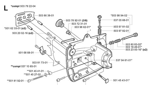 Crankcase Diagram and Parts List for 20031800001-20034400000 Husqvarna Chainsaw