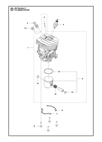 Cylinder Piston Diagram and Parts List for  Husqvarna Chainsaw